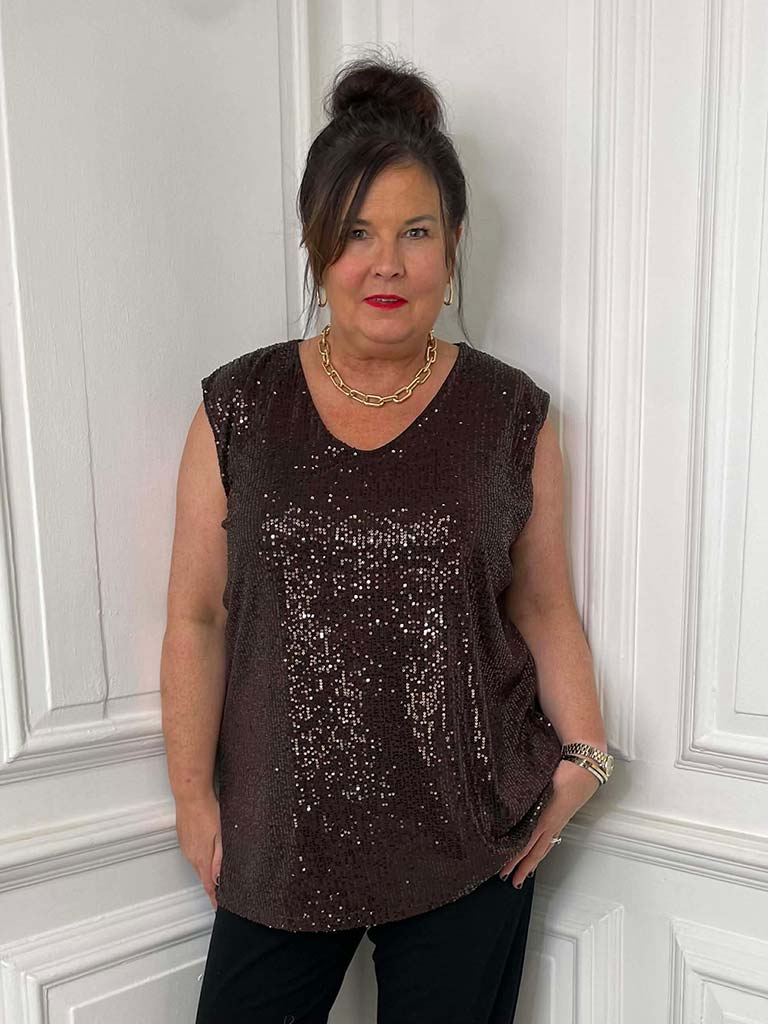 Sequin Sleeveless Top - Chocolate