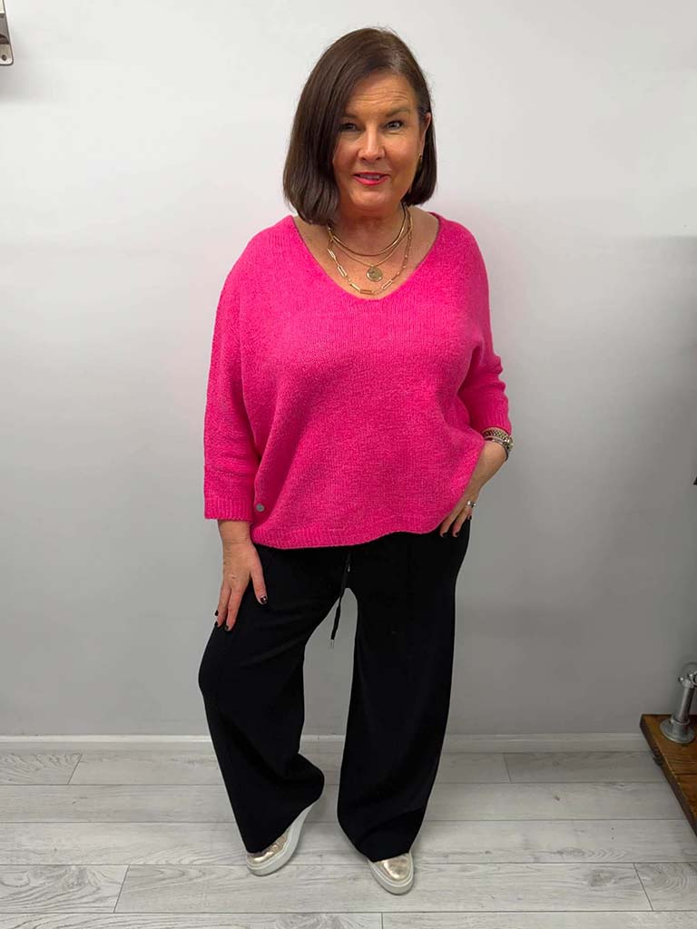 Malissa J V-Neck Classic Knit - Pink