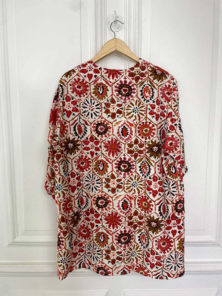 Floral Tile Print Top - Blood Orange