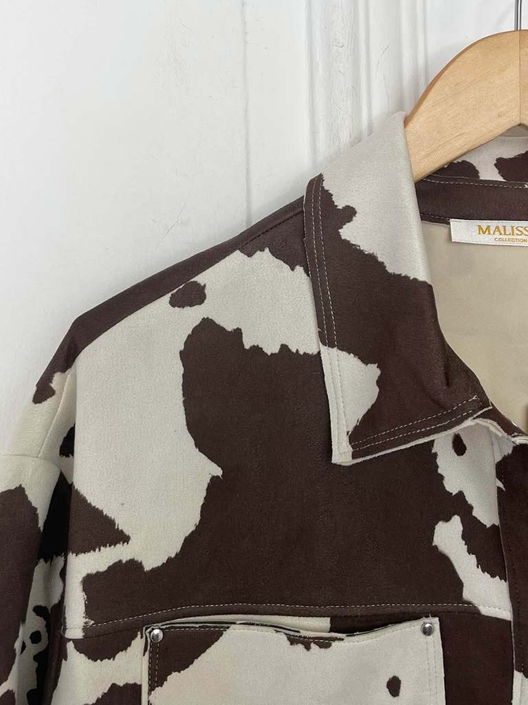Malissa J Faux Suede Cow Print Jacket