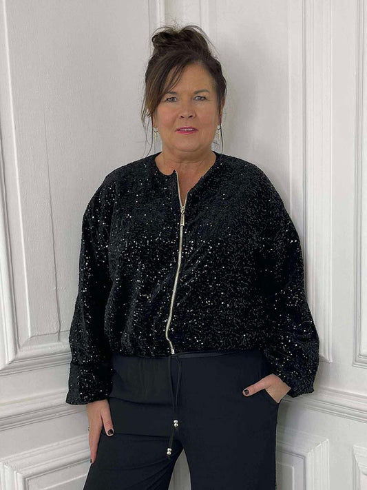 Sequin Bomber Jacket - Black