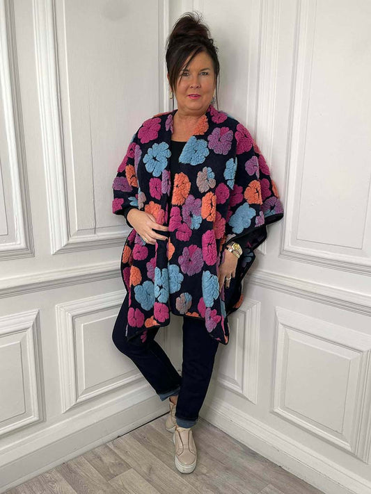 Malissa J Polar Fleece Flower Wrap - Pink & Black