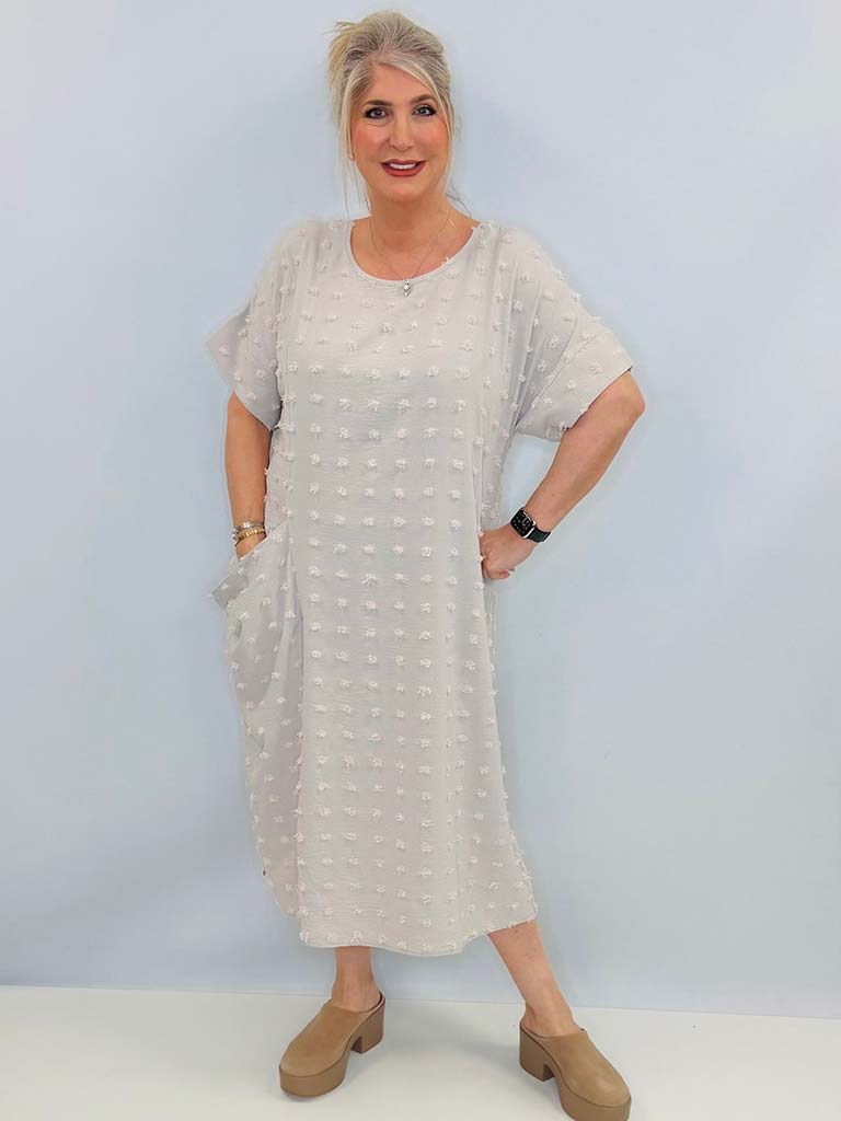 Malissa J Dobby Dot Dress - Stone