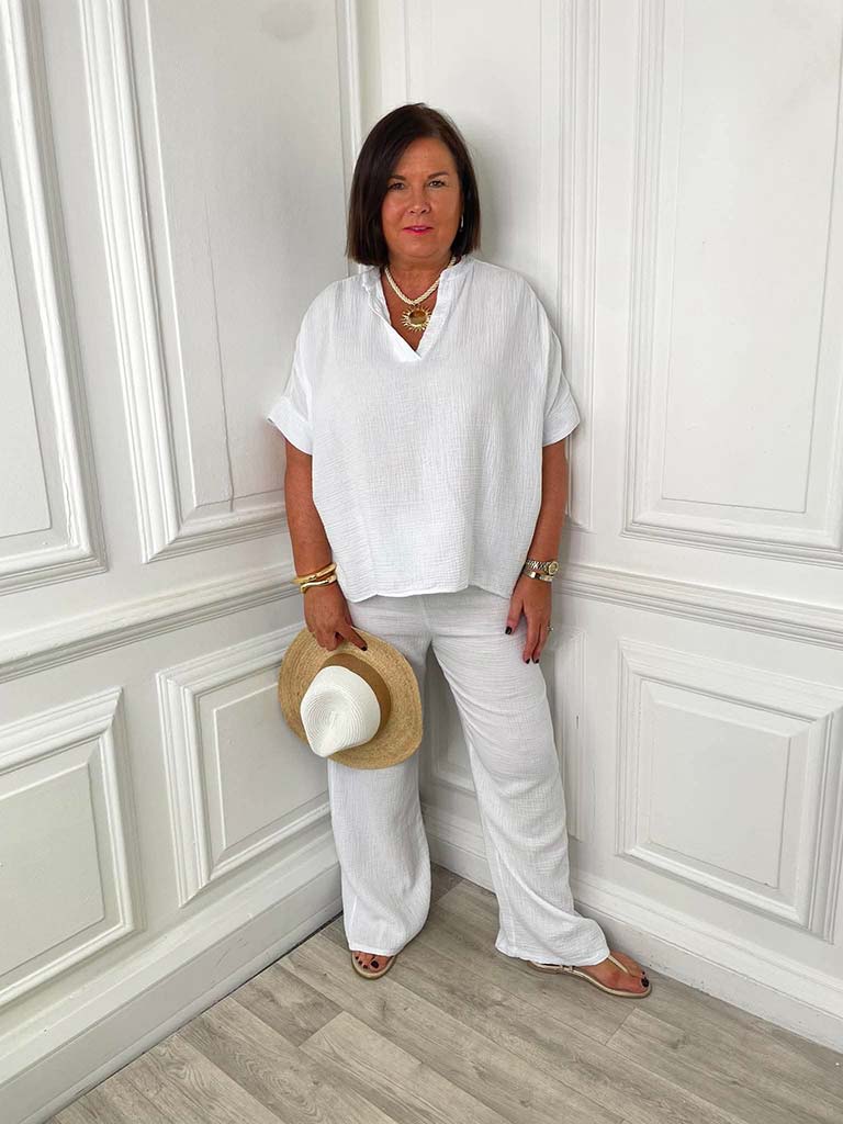 Cloud Cotton Wide Leg Trousers - White