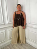 Shirred Wide Leg Trousers - Sand