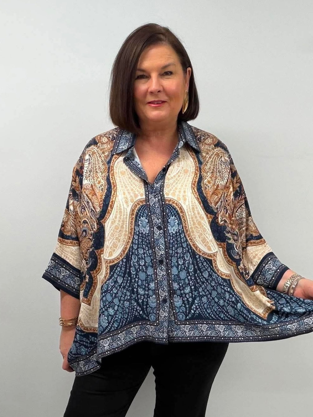 Paisley Print Oversized Shirt - Navy Mix