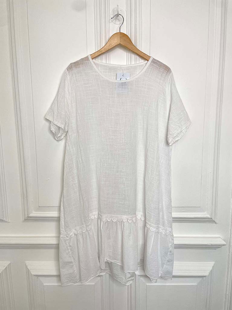 Cotton Peplum Sundress - White