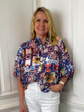 Puff Sleeve Tile Print Blouse