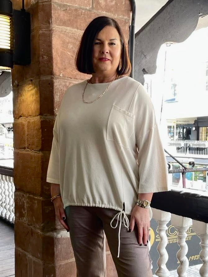 Drawstring Hem Knit - Ecru