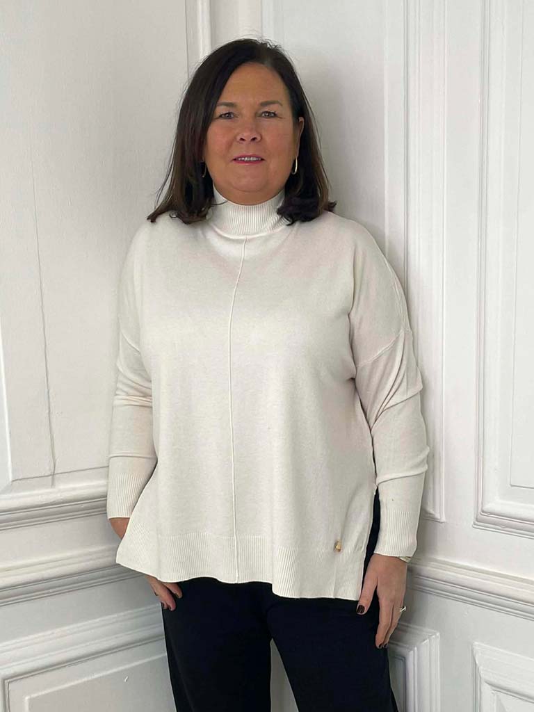 High Neck Ribbed Back Knit - Parchment