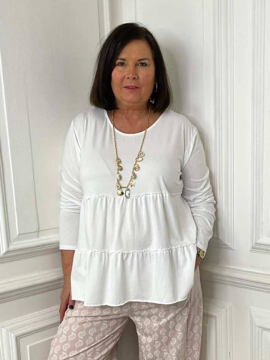 Long Sleeve Tiered Top - White