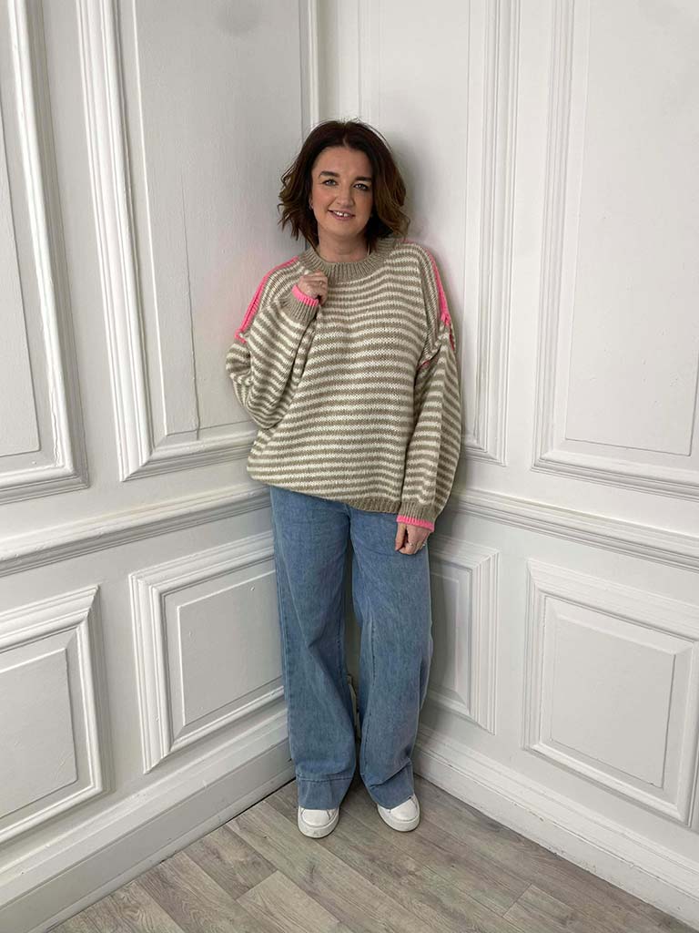 Neon Contrast Stripe Knit - Latte