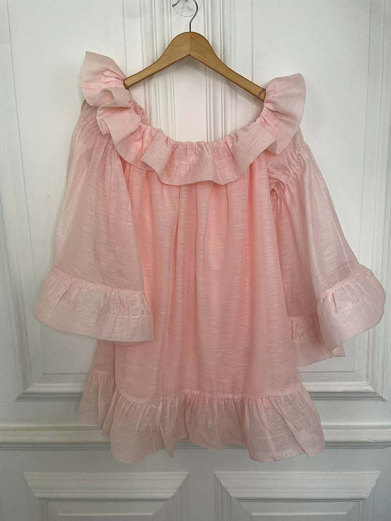 Frill Bardot Tunic - Blush