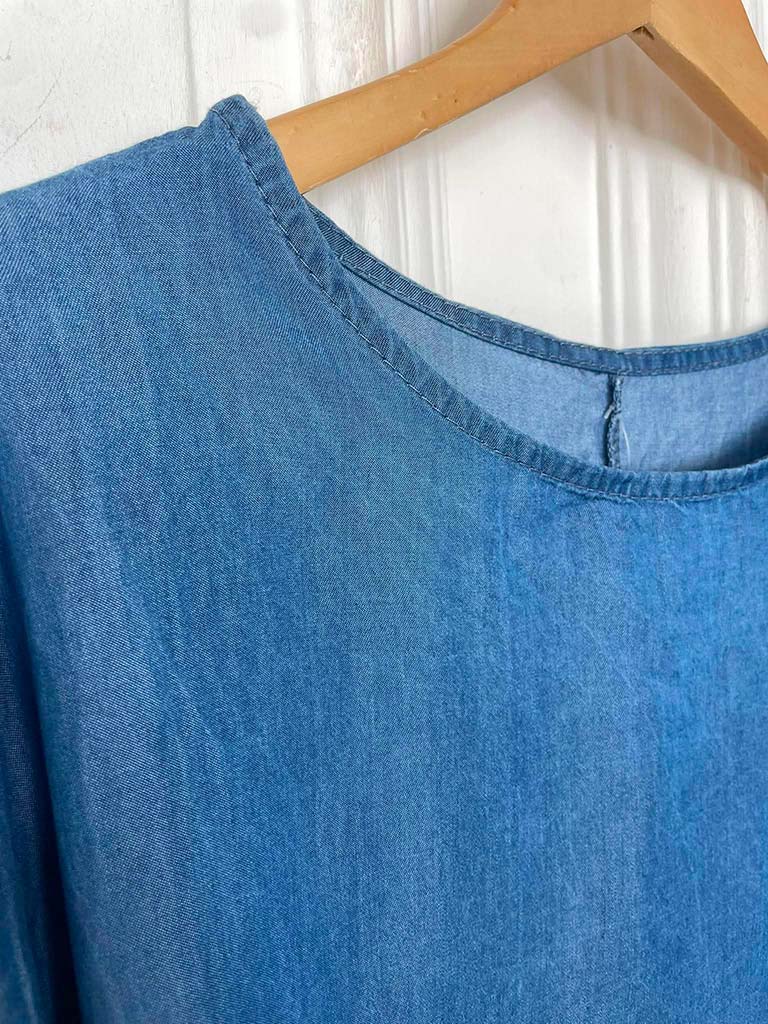 Chambray Tie Sleeve Top - Mid Denim