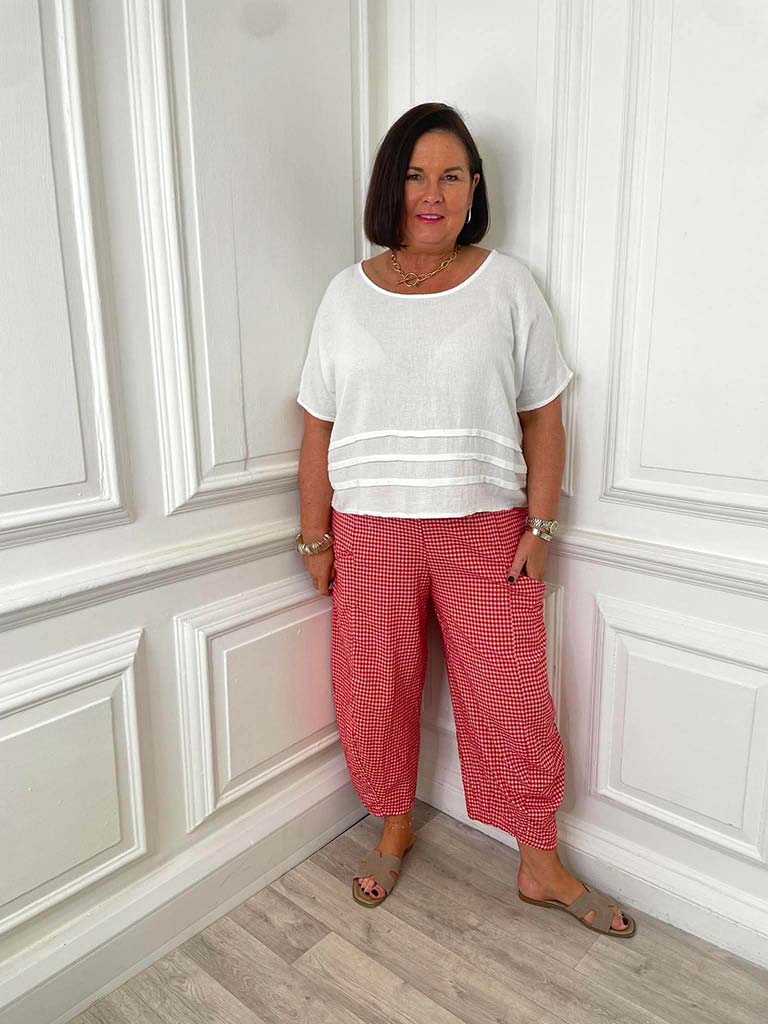 Cottage Check Cocoon Trousers - Cherry