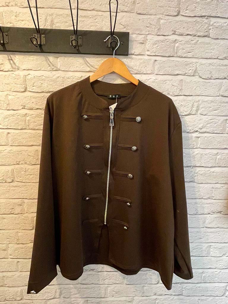Military Cotton Blend Jacket - Chocolate