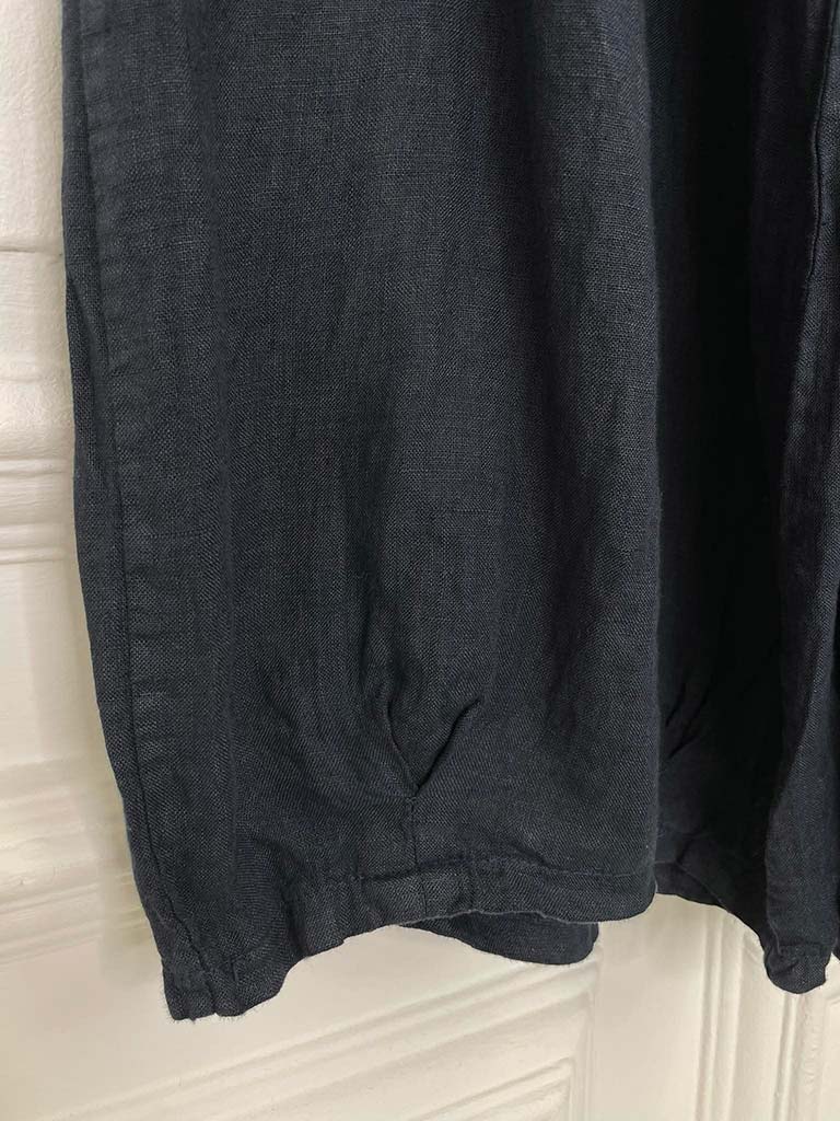 Linen Barrel Trousers - Navy