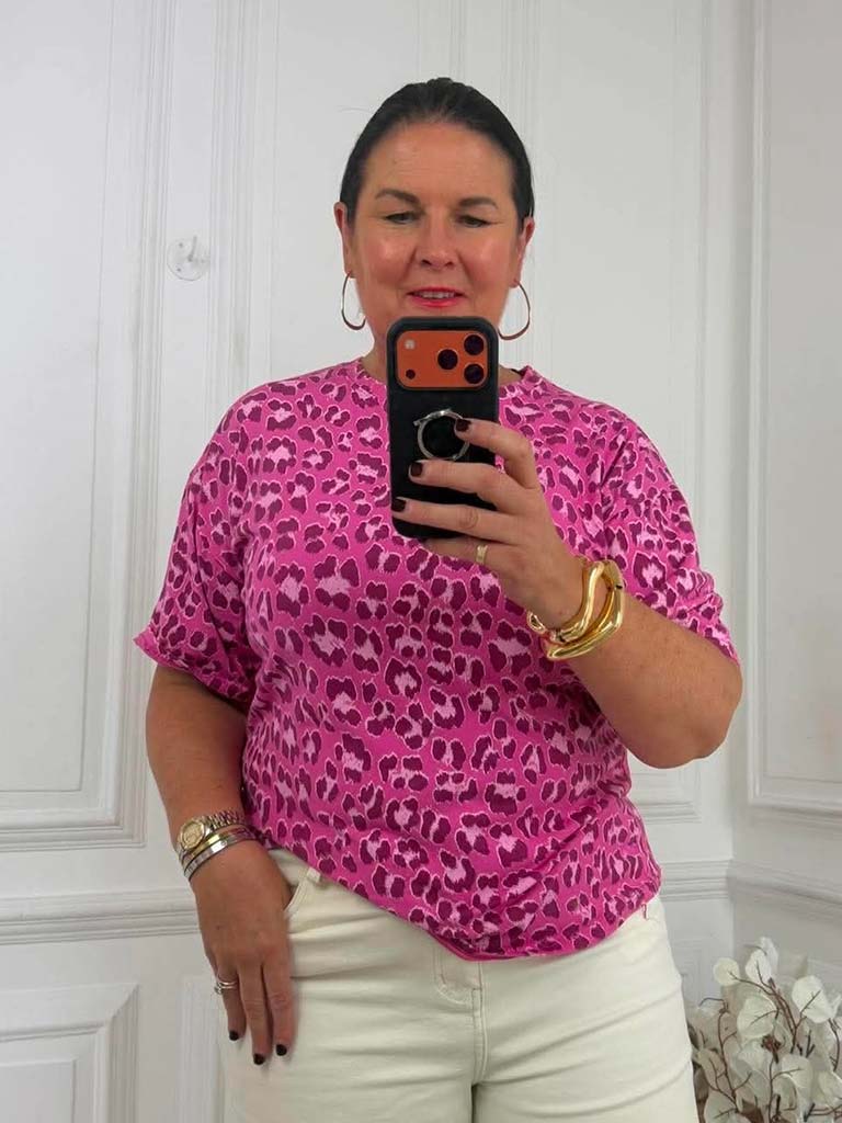 Leopard Print Tee - Hot Pink