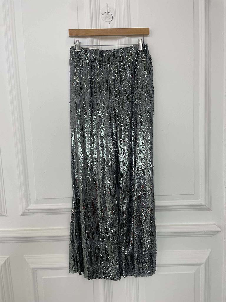 Sequin Wide Leg Trousers - Steel
