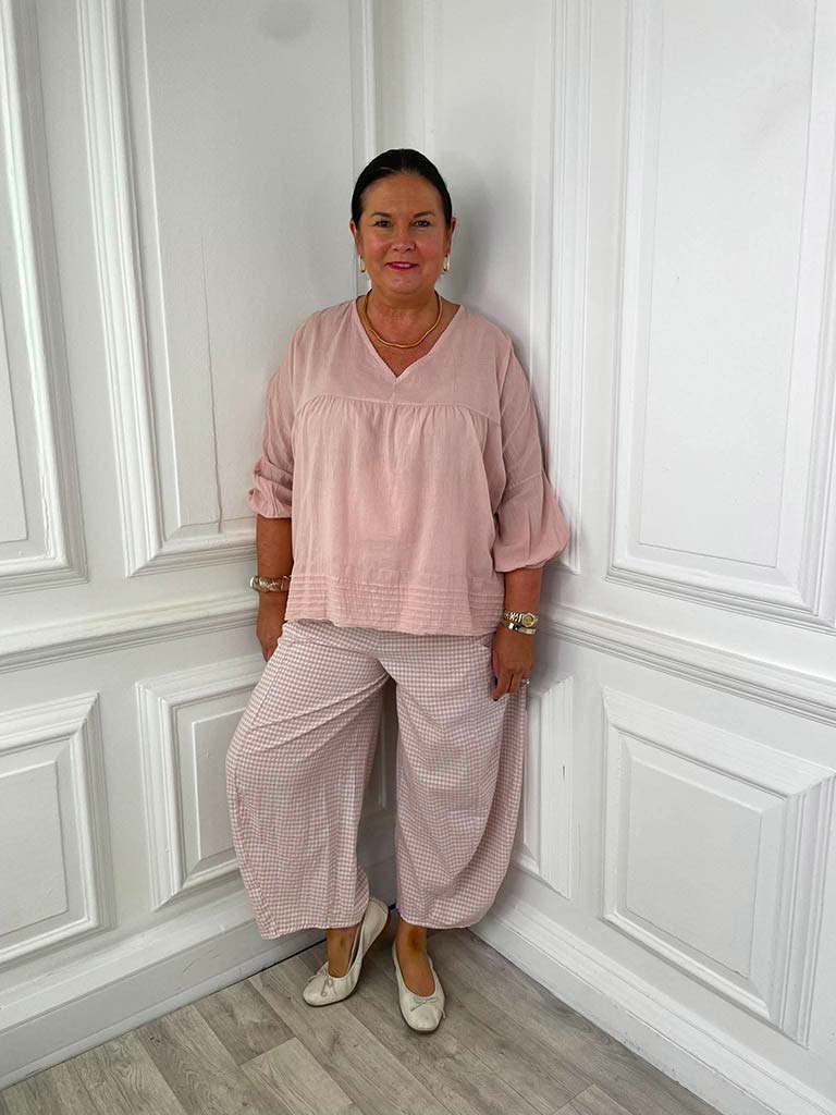 Cottage Check Cocoon Trousers - Blush