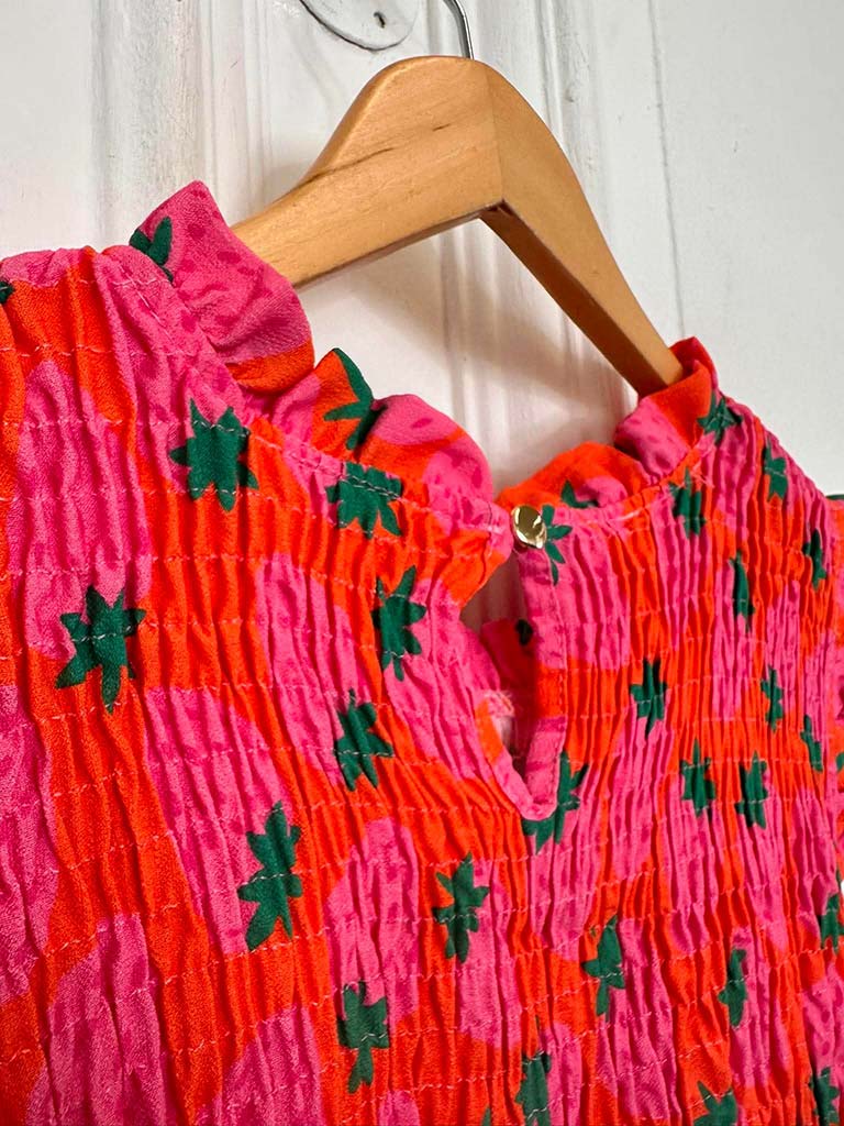 Shirred Frill Strawberry Top