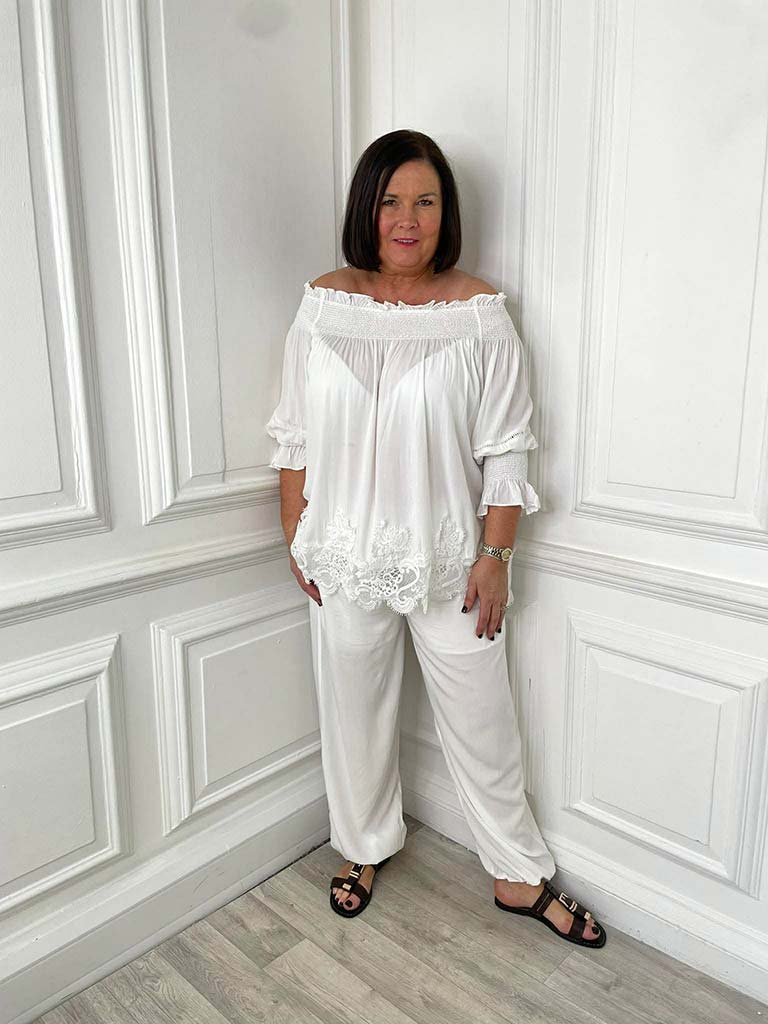 Bardot Lace Trim Top