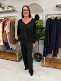 Malissa J Wide Leg Sequin Trousers - Black