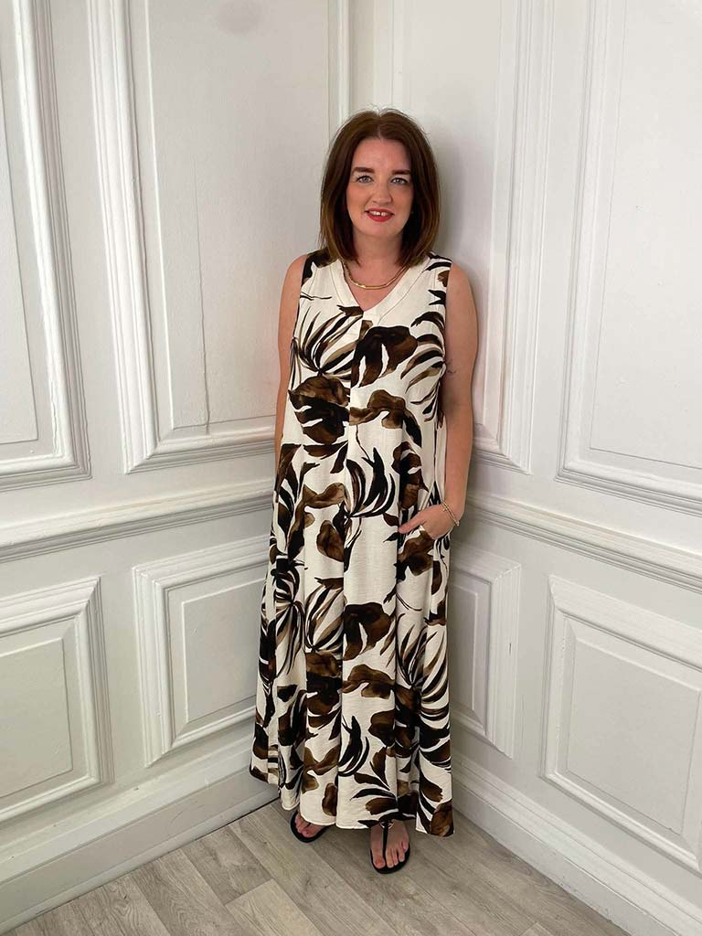 Tropical Print Dress - Coffee