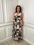 Tropical Print Dress - Coffee