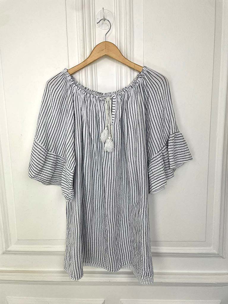 Seersucker Stripe Bardot Top - White