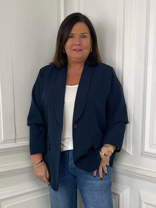 Leopard Lined Blazer - Navy