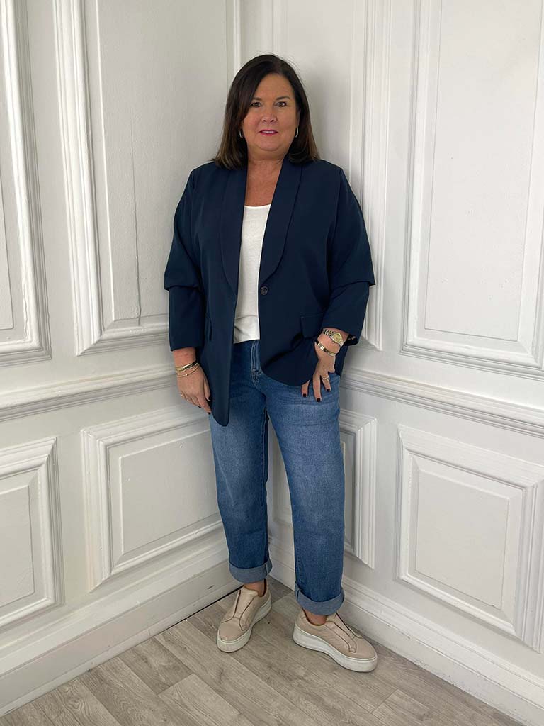 Leopard Lined Blazer - Navy