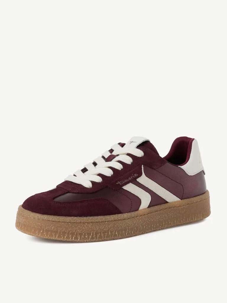 Tamaris Leather Trainers - Bordeaux Metallic