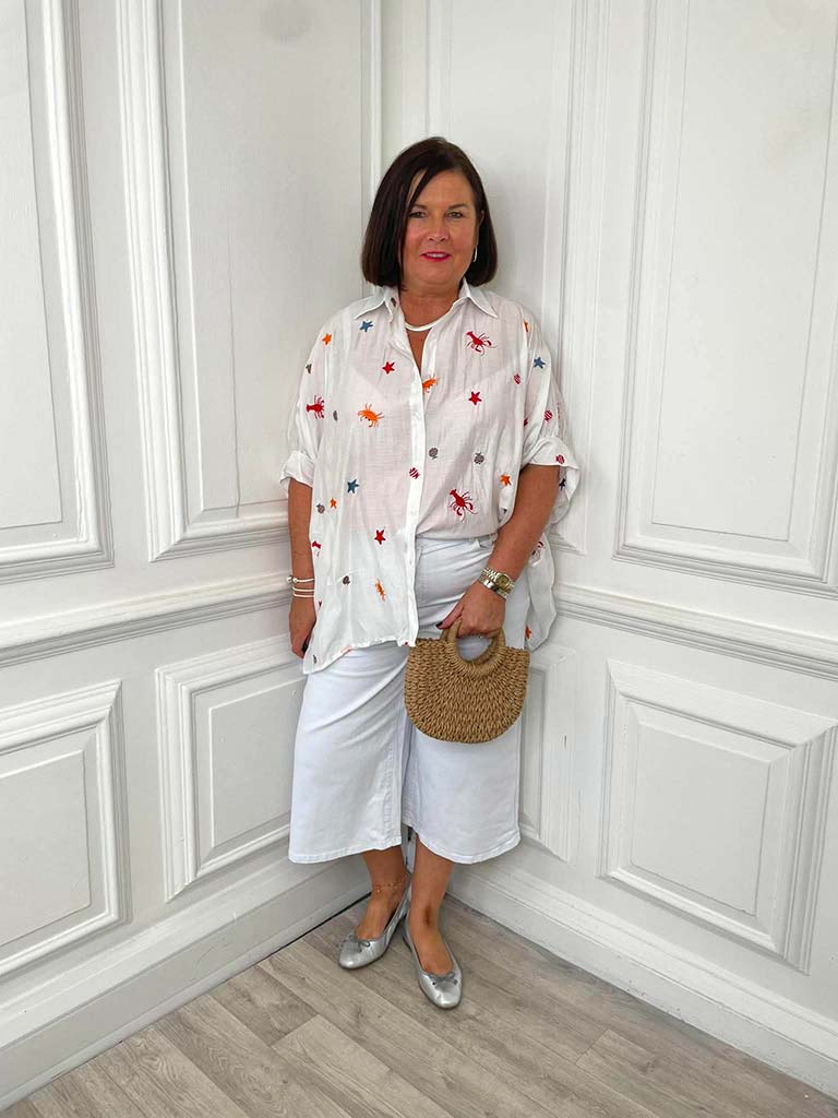 Ocean Embroidered Artist Shirt - White