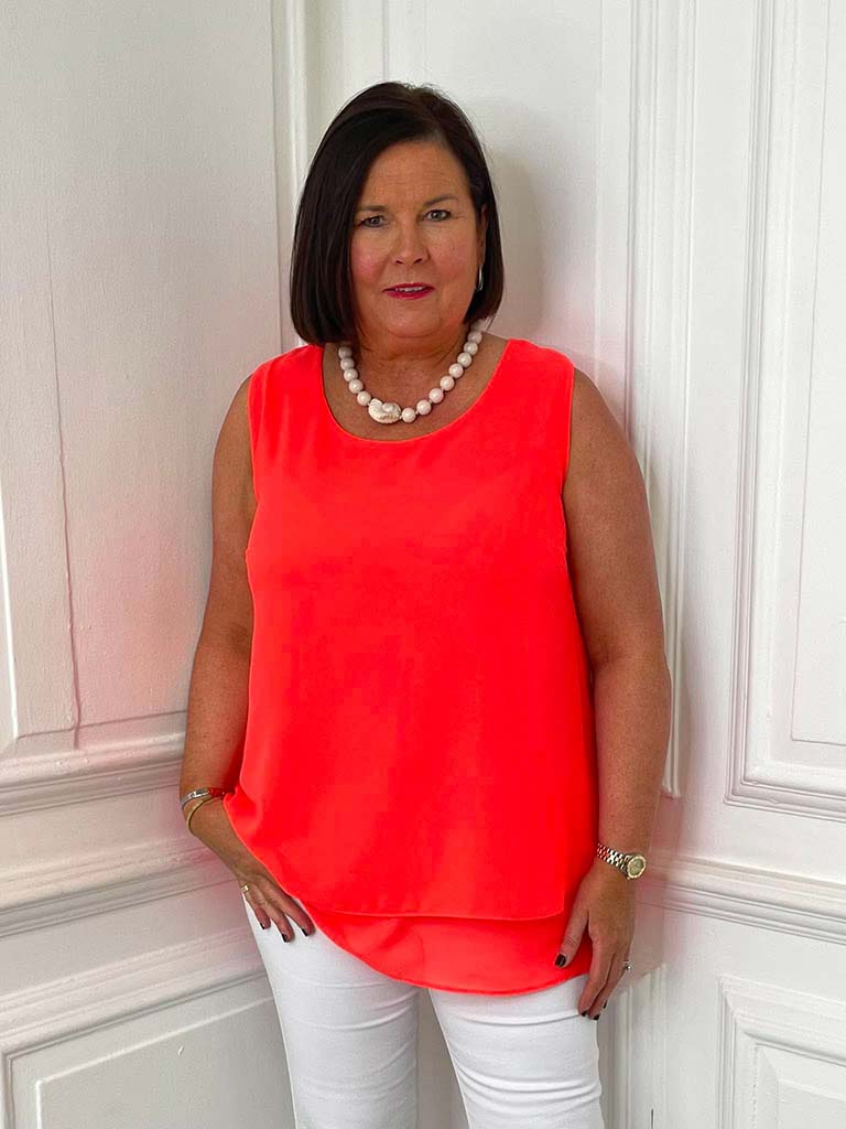 Malissa J Double Layer Top - Neon Coral
