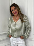 Relaxed Stripe Cardigan - Khaki