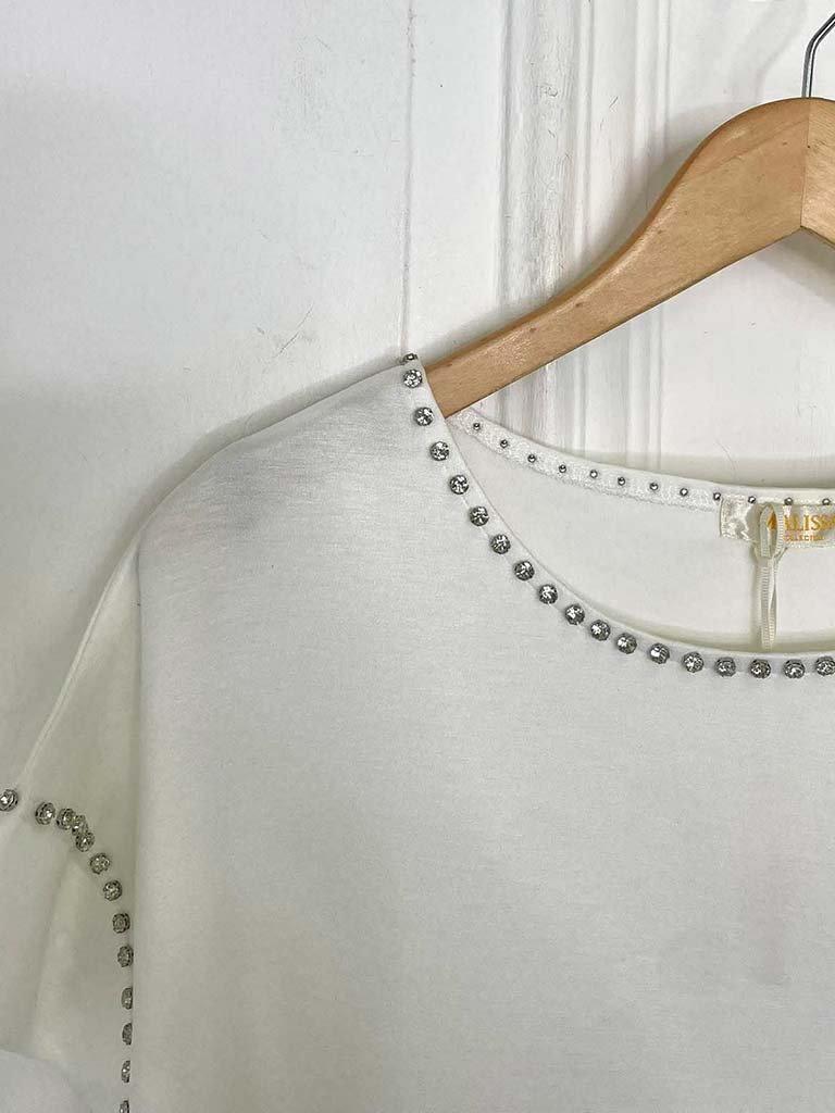Malissa J Crystal Studded Luxe Tee - Warm White