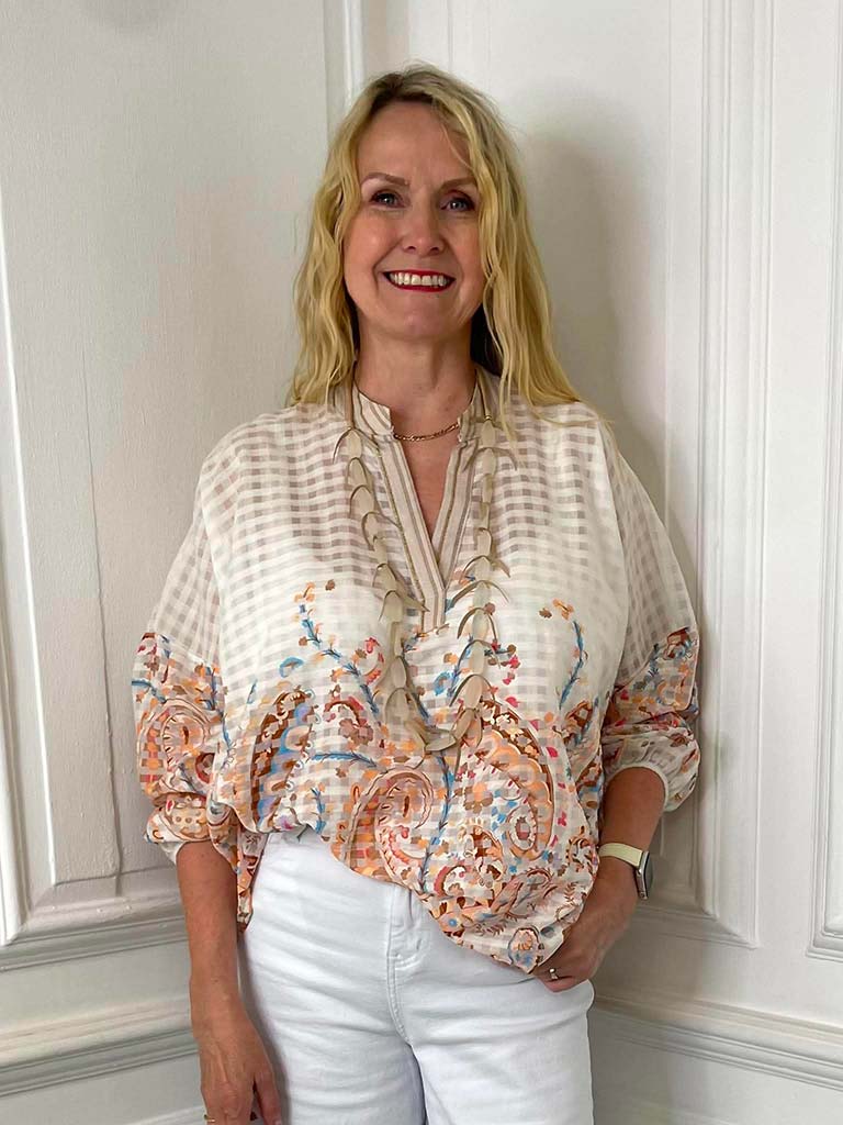 Gingham Paisley Flower Blouse