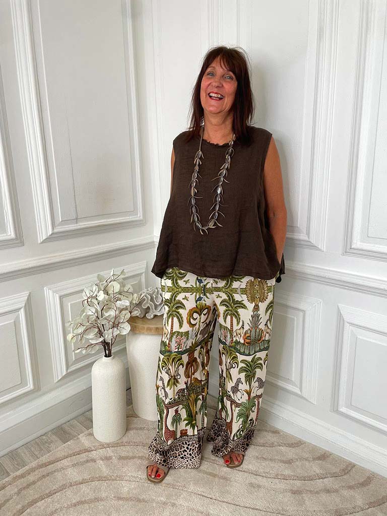 Jungle Scene Palazzos - Stone
