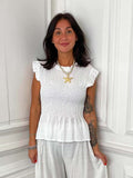 Shirred Frill Top - White