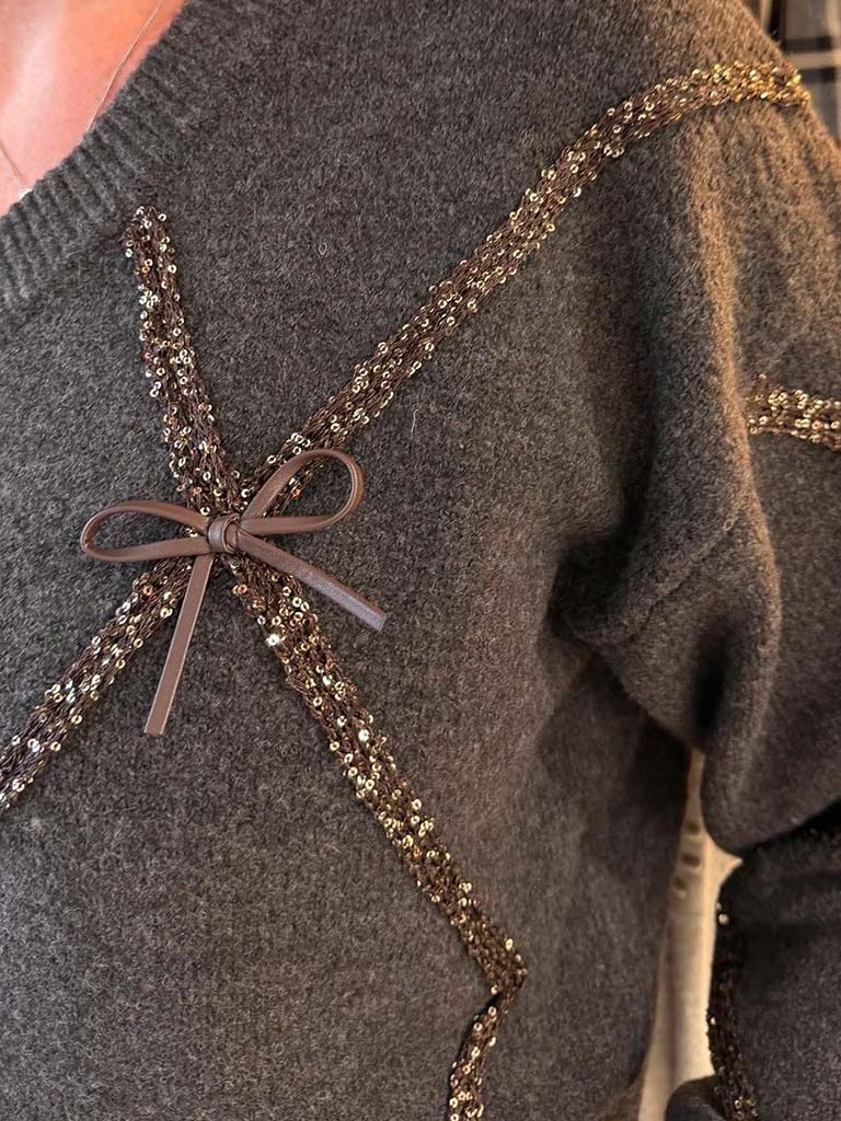 Malissa J Sequin Bow Knit - Chocolate