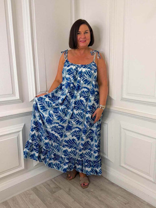 Palm Summer Dress - Cobalt