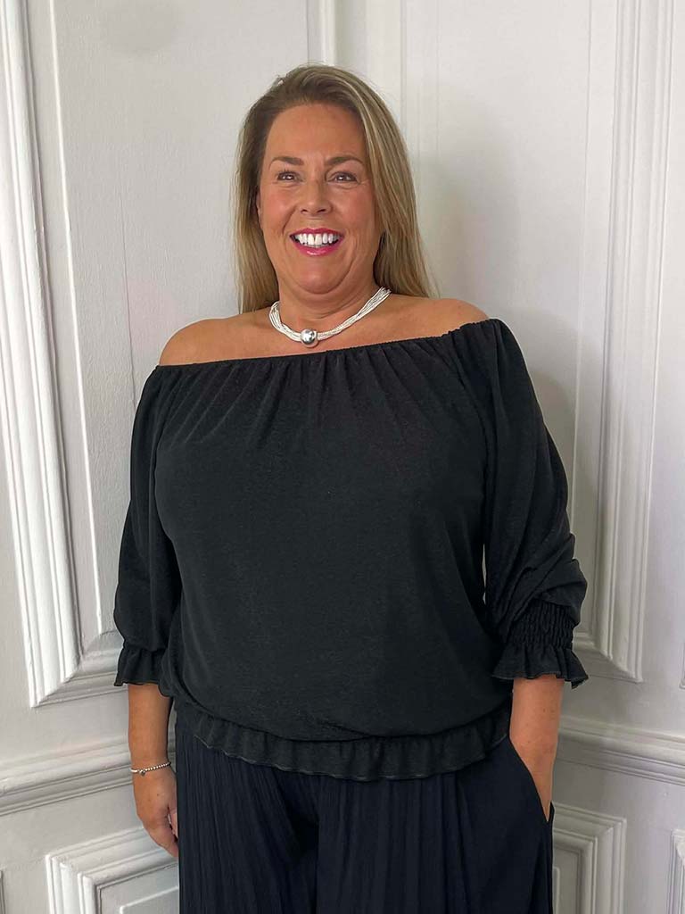 Bardot Shimmer Top - Black