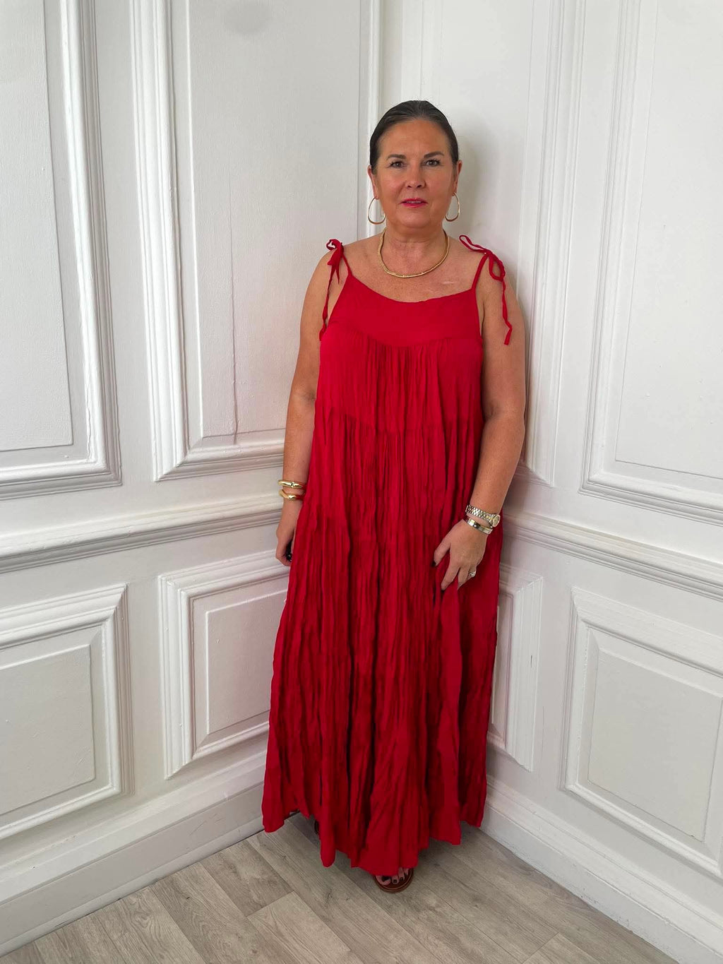 Boho Tie Maxi Dress - Cherry