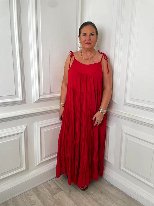 Boho Tie Maxi Dress - Cherry