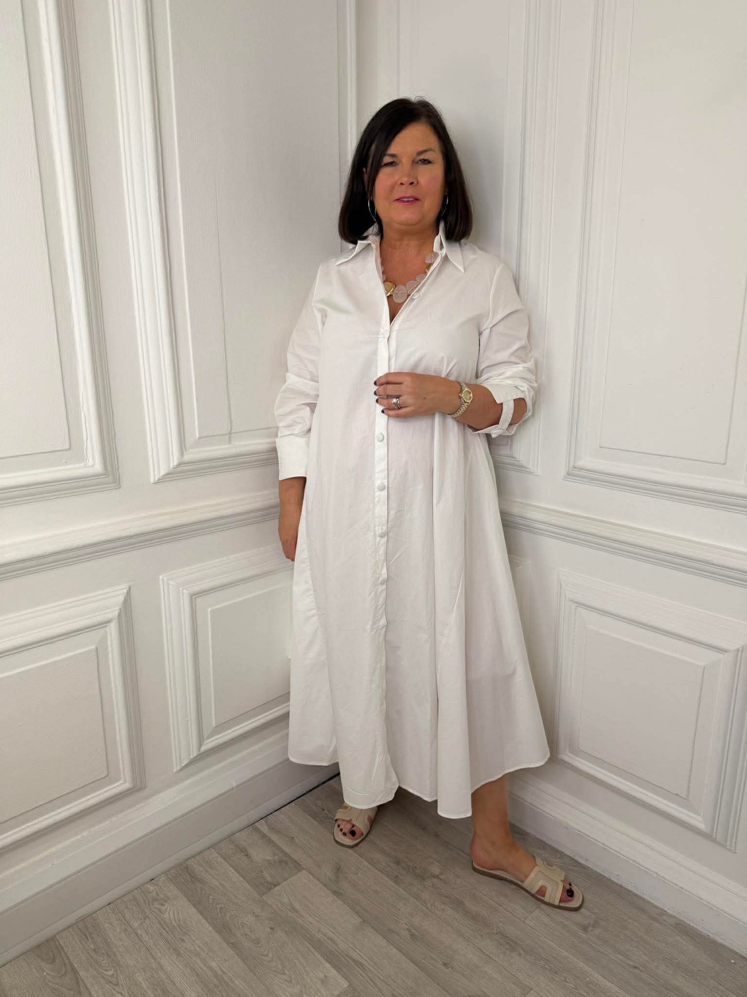 Tailored Shirt Dress - Warm White