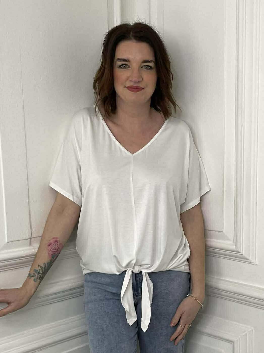 Bamboo Tie Front Tee - White