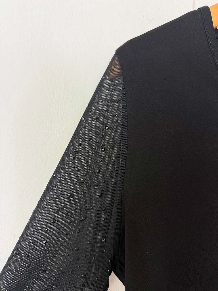 Malissa J Mesh Sleeve Top - Jet Black