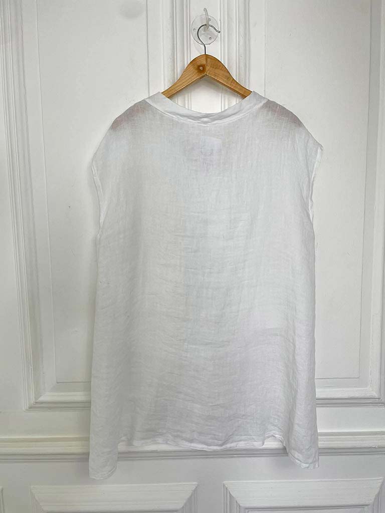 Linen Dip Back Top - White