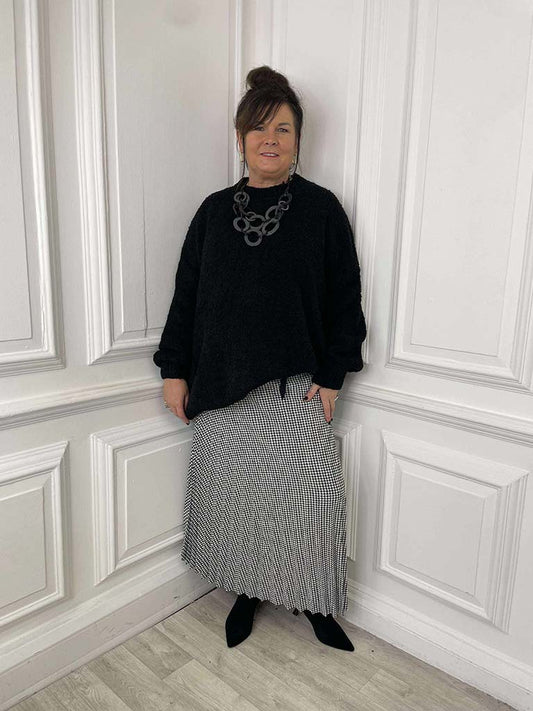 Houndstooth Pleated Skirt - Mono